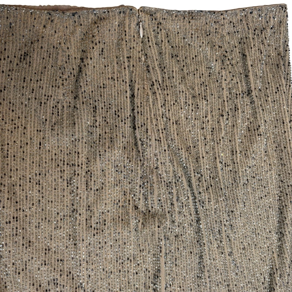 Lauren Ralph Lauren Skirt‎ Size 8 Beaded Midi Pencil Womens Side Zip Beige Lined